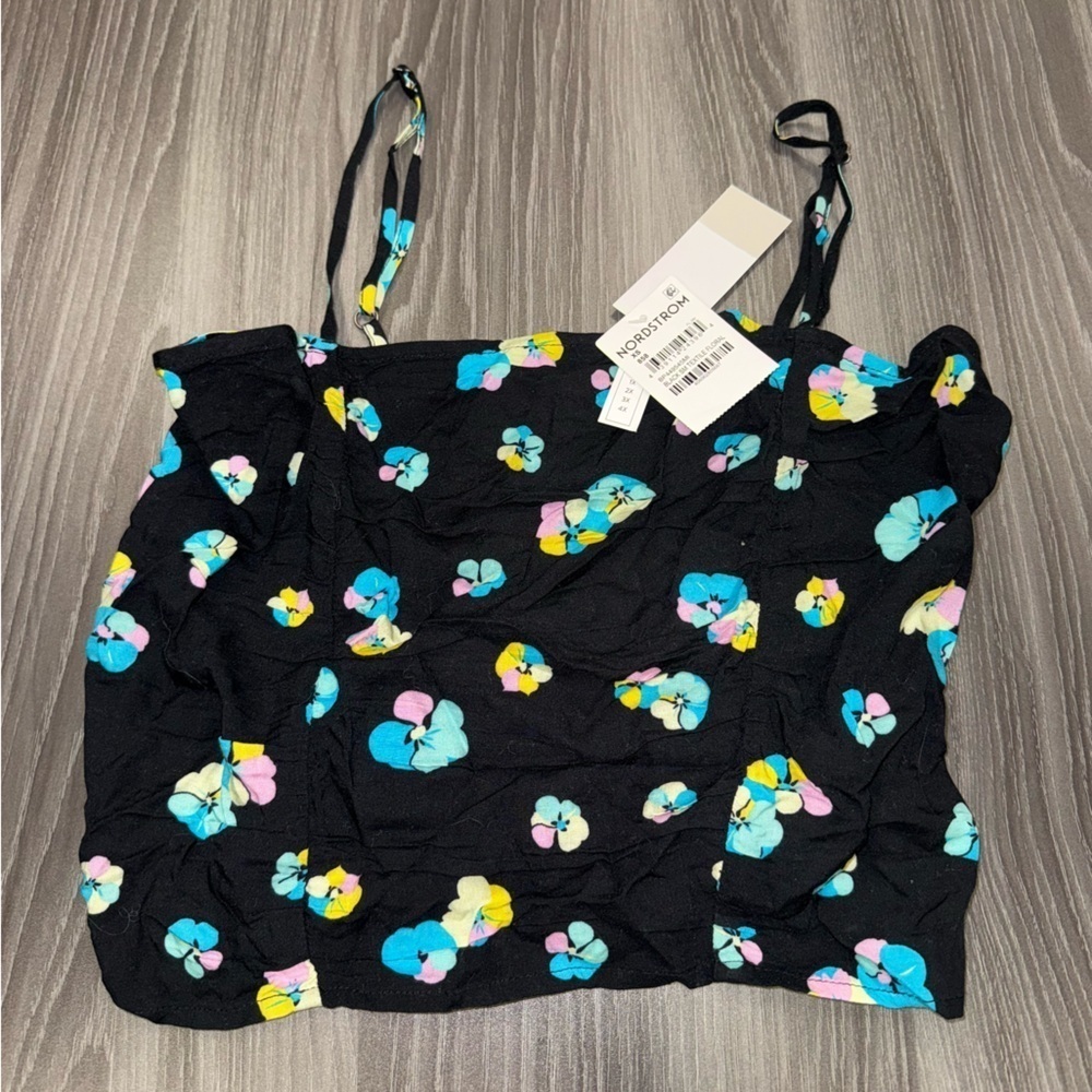Nordstrom BP Black textile floral crop tank top size XS